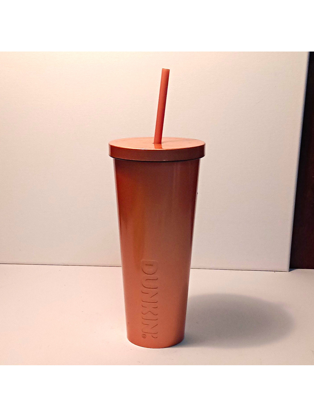 Dunkin Fall 2023 Metallic Copper Straw Cup Tumbler 24 oz Brand Limited Edition